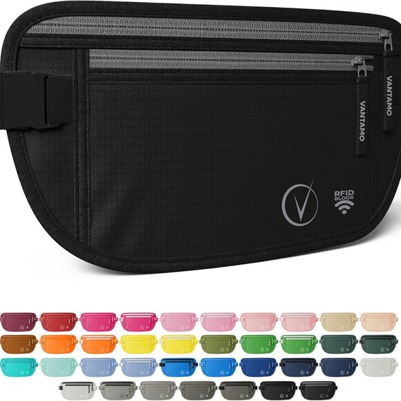 Hidden Money Belt For Extra Safety, RFID Ultra-Thin Fanny Pack, 2 Compartment Mo - Picture 1 of 6
